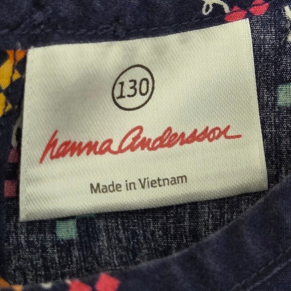 Hanna Andersson Kids Navy Blue Pixel Floral Cotton Dress Size 130 US 8 Short Slv - Picture 3 of 5